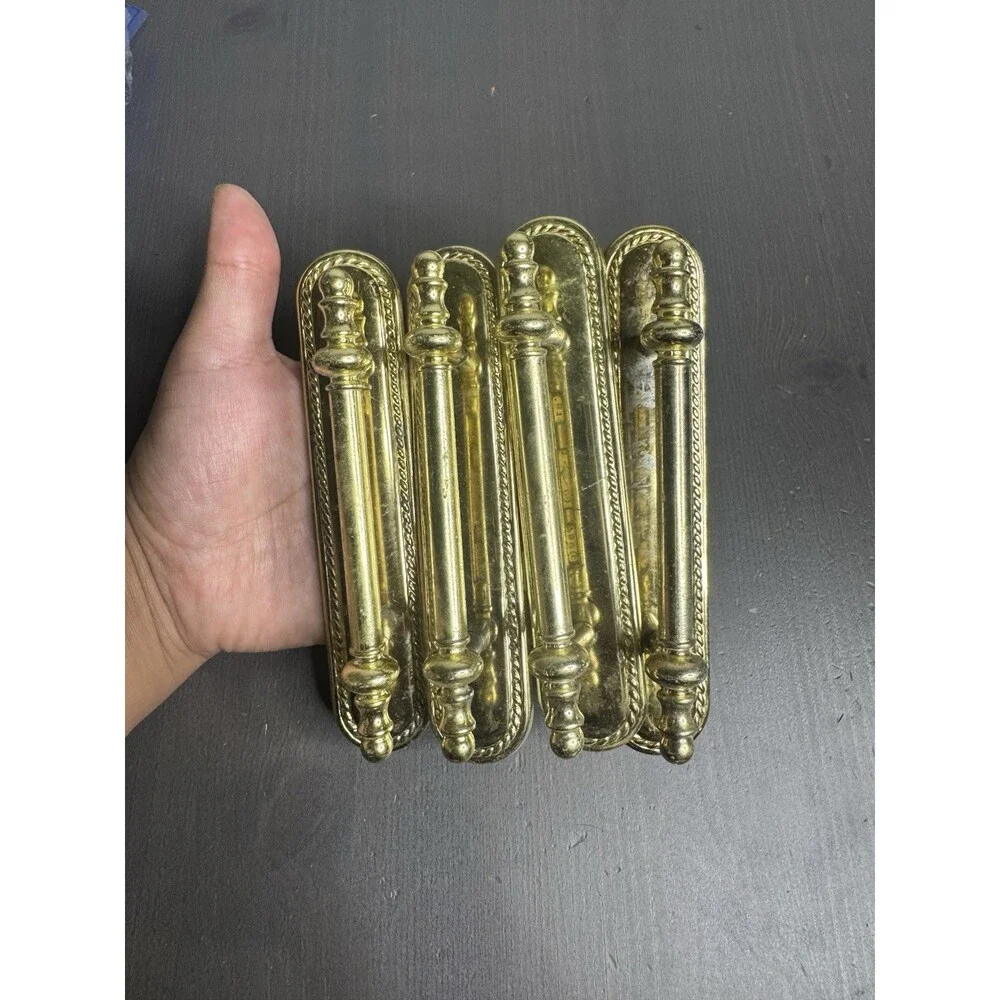 Vintage Brass Cabinet Pull Handles Set of 4 Traditional Rope Edge